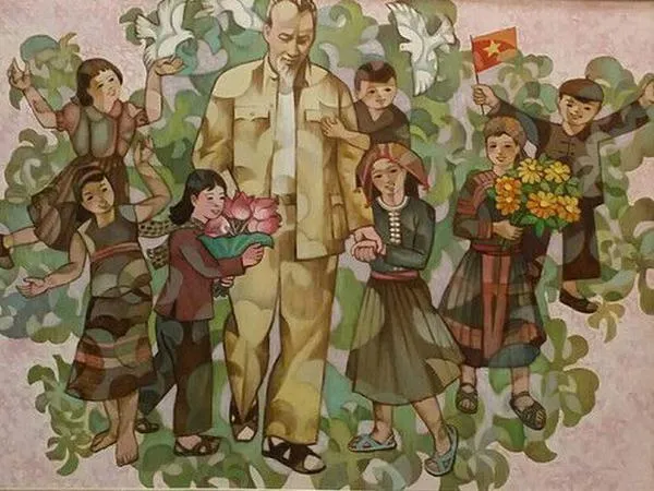 Ảnh Bác Hồ cùng thiếu nhi tại Phủ Chủ tịch yên bình