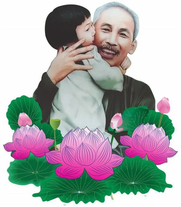 Ảnh Bác Hồ và măng non gợi sự đối lập tuổi thơ và dáng người gầy