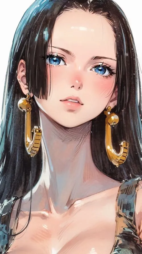 Hình nữ vương Amazon Lily giữa nền hoa, trang phục đỏ nổi, tóc đen dài tạo cảm giác vừa đẹp vừa kiêu