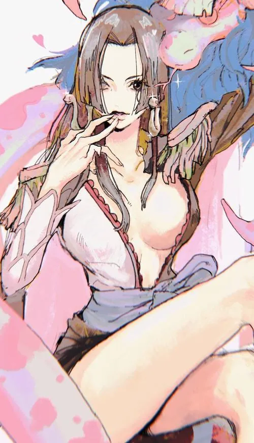 Ảnh Nữ hoàng Hải tặc phong cách phác họa, nét vẽ mềm, tóc đen dài và biểu cảm kiêu kỳ đầy cuốn hút