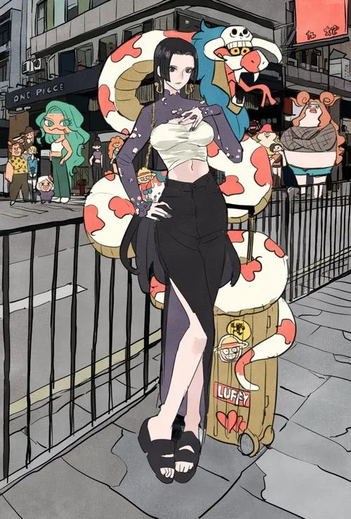 Hình nền Nữ hoàng Hải tặc trong bối cảnh phố, vibe đời thường mà vẫn sang chảnh, dáng đứng tự tin