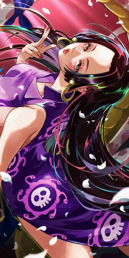Ảnh đẹp Boa Hancock chụp cận cảnh, tông tím đậm, đường nét sắc và khí chất lạnh làm khung hình nổi bật