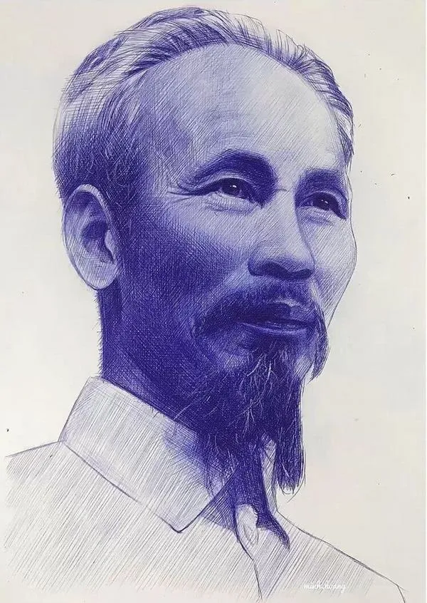 Ảnh chân dung Hồ Chí Minh bố cục cân đối tĩnh tại