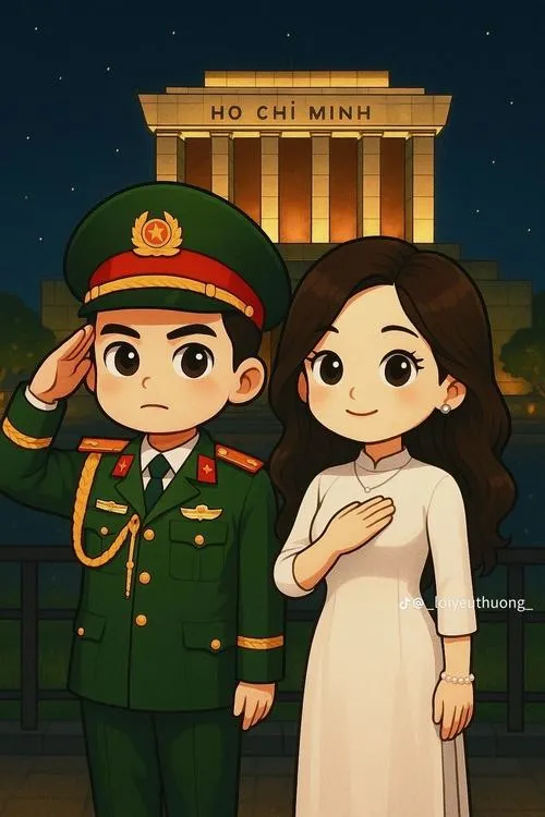 Hình chibi hóa hình tượng công an với mũ kê pi hoàn thiện tổng thể