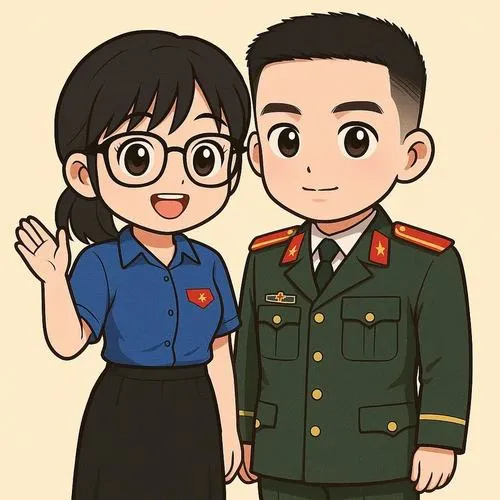 Hình công an xã chibi đứng gọn gàng với sổ tay và nụ cười hiền