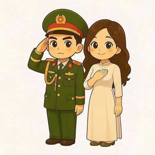Hình tranh chibi chiến sĩ công an có ánh mắt sáng và má hồng