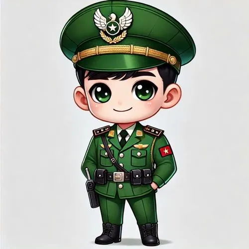 Minh họa công an phường kiểu chibi dễ thương kèm biển hiệu tên