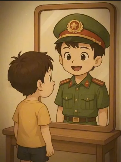 Ảnh nhân vật chibi công an đồng phục ngành đứng phông nền đơn sắc