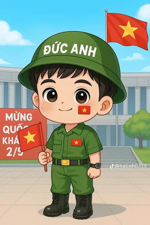 Ảnh chibi có biển hiệu tên đặt ngực áo nhìn rõ và thân thiện
