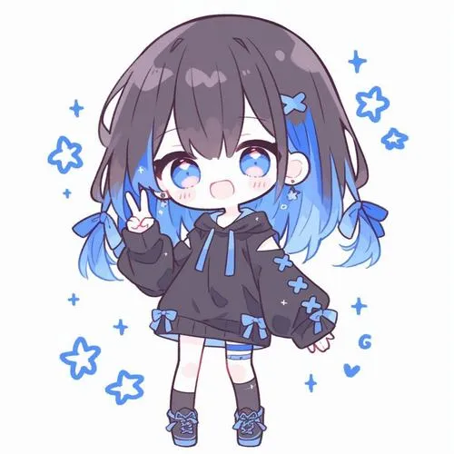 Hình cô gái chibi cá tính tạo điểm bằng điểm neon nhỏ mà gắt