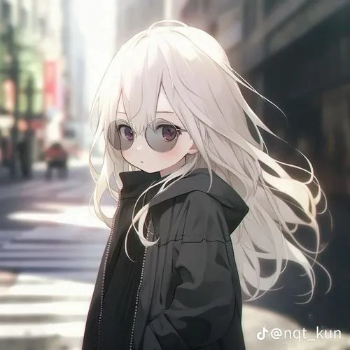 Hình cô nàng chibi cool ngầu nhấn ánh nhìn lạnh qua tông màu lạnh