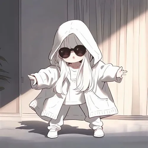 Ảnh profile nàng chibi cá tính tư thế khoanh tay giữa bảng màu lạnh