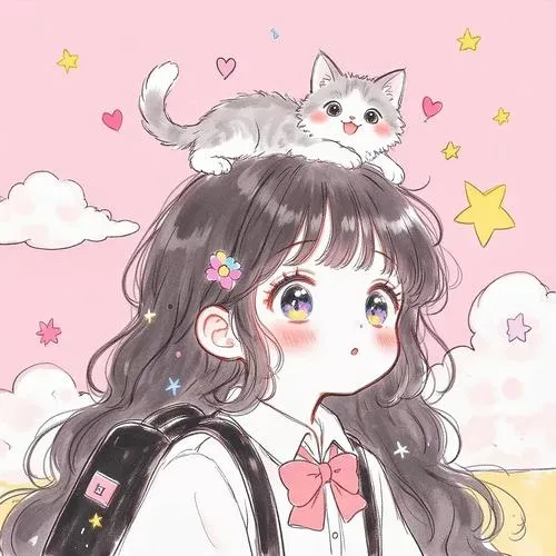 Tranh chibi nữ đáng yêu phối gam hồng pastel tươi sáng