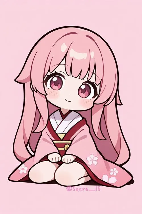 Hình chibi nữ cute sắc hồng pastel, nhìn tưởng đơn giản mà lại cuốn theo kiểu rất riêng