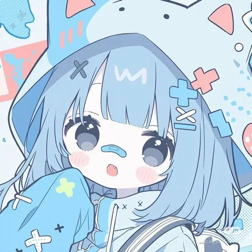 Hình chibi nữ xanh dương với highlight tóc và gradient nền dịu