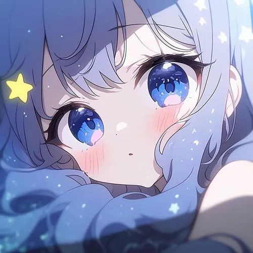 Minh họa chibi nữ xanh với mắt to và nền pastel nhẹ trong trẻo