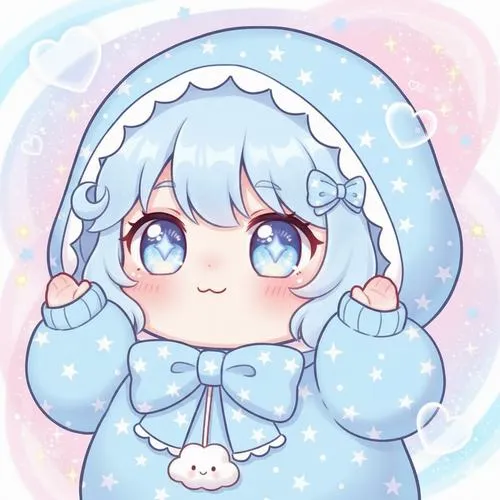 Ảnh tranh chibi nữ tông xanh hợp làm avatar chibi nữ xanh dương