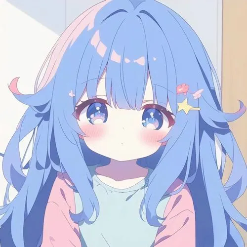 Ảnh chibi nữ nền pastel với mắt to long lanh và má hồng