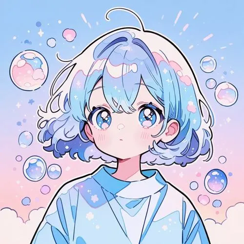 Ánh sáng mềm phủ nền xanh pastel giúp chibi nữ trông mát lạnh