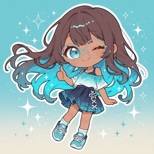 Hình chibi nữ da sáng mặc váy ngắn kèm nơ tóc dễ thương