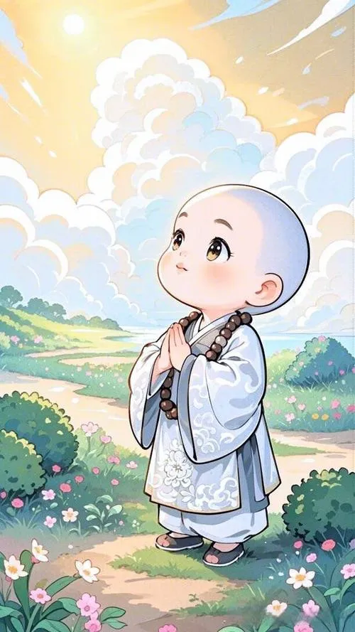 Hình chú tiểu lạy phật trước chánh điện trang nghiêm và thành kính