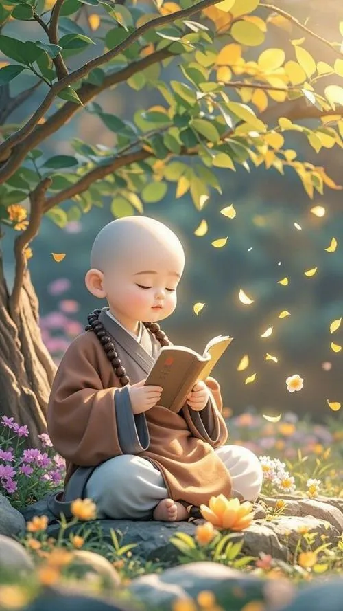 Hình ảnh chú tiểu cầm chuỗi hạt niệm phật đầy đạm bạc