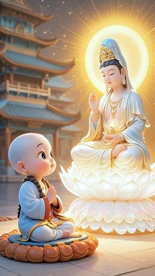 Hình nền chú tiểu an nhiên gợi cảm giác tĩnh tâm sâu lắng