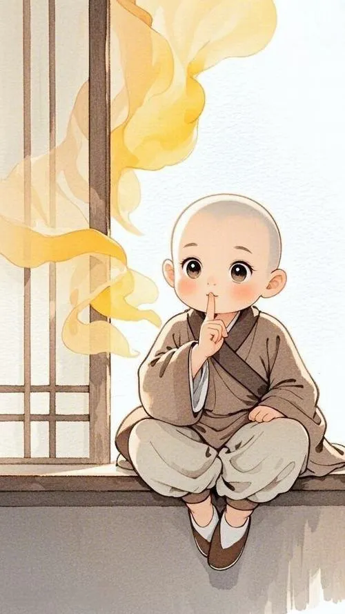 Hình ảnh chú tiểu trong chùa cùng sư thầy trước chánh điện