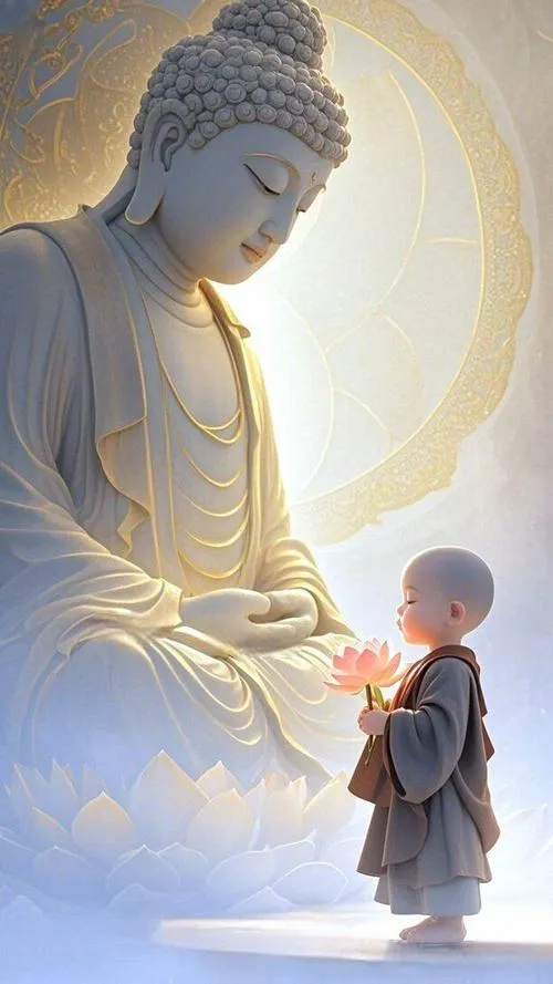 Bình minh chú tiểu tu học tại chùa với bình yên