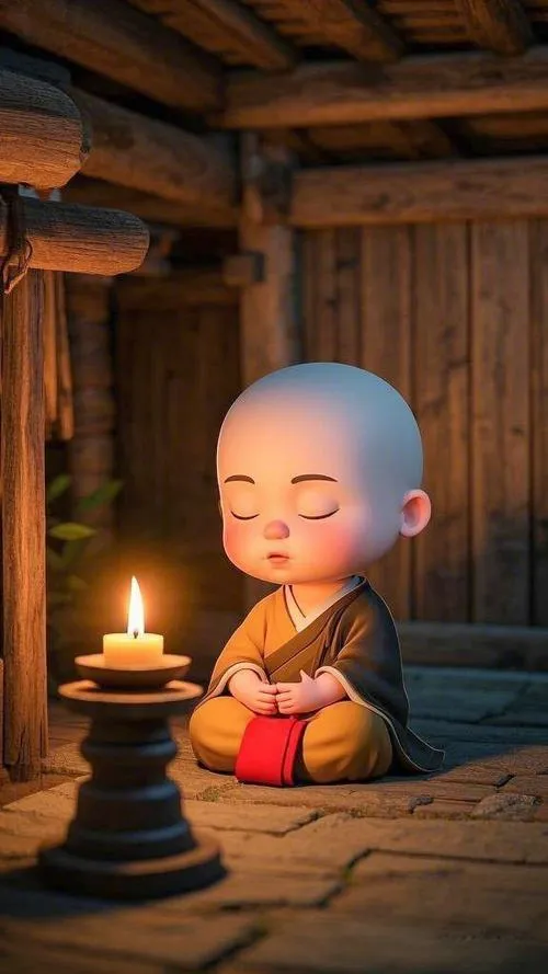 Khoảnh khắc nụ cười chú tiểu giữa sân chùa buổi bình minh