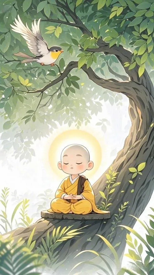 Tư thế dáng ngồi thiền của chú tiểu gợi tối giản sâu sắc