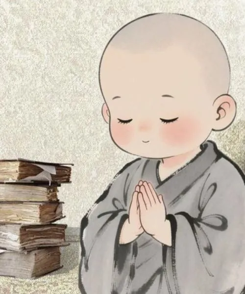 Hình chú tiểu lạy phật thể hiện lòng thành kính