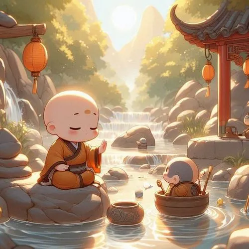 Hình chú tiểu dễ thương kết hợp nét hồn nhiên và thiền vị