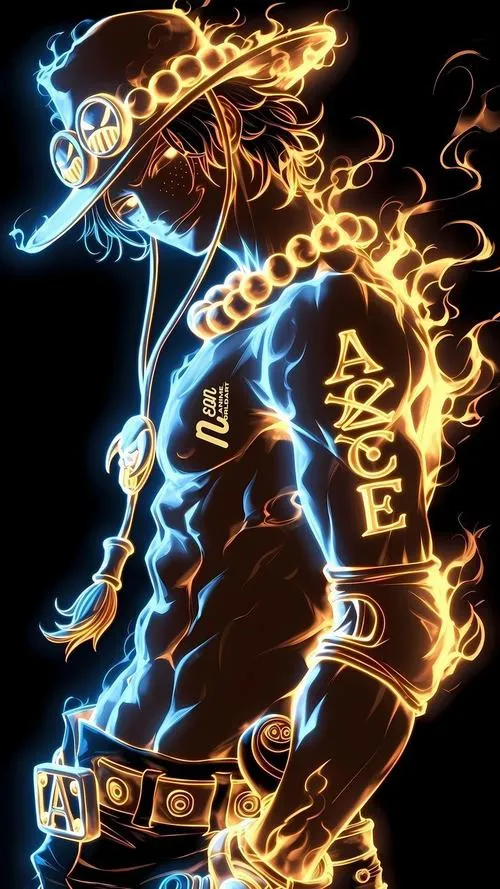 Ace Onepiece silhouette điện xanh, chữ A C E sáng, mood bí ẩn cho ảnh bìa