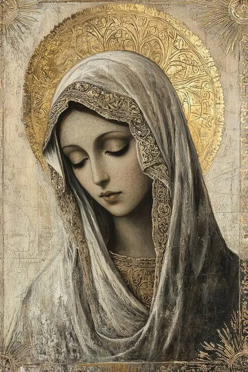 Bí mật của hình ảnh đức mẹ Maria nằm ở gam xanh và nét hiền khó tả