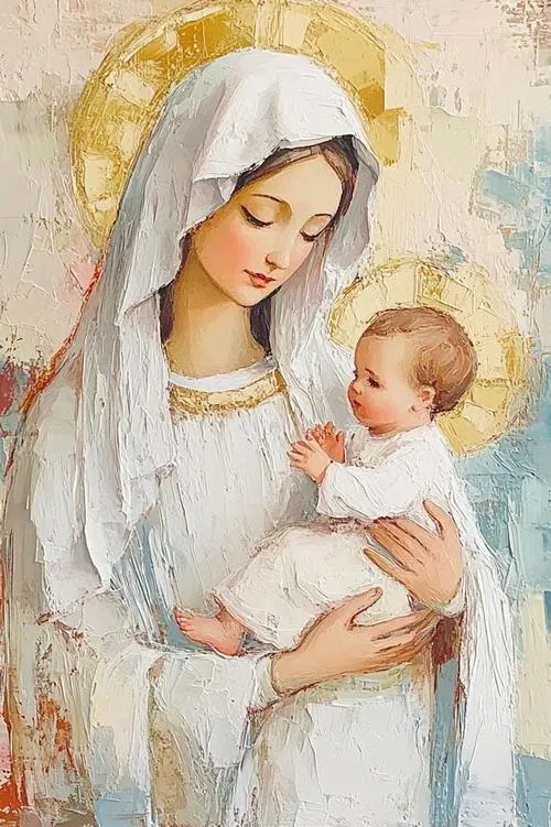 Bồng ẵm Hài Nhi với nét mặt hiền từ trang nghiêm