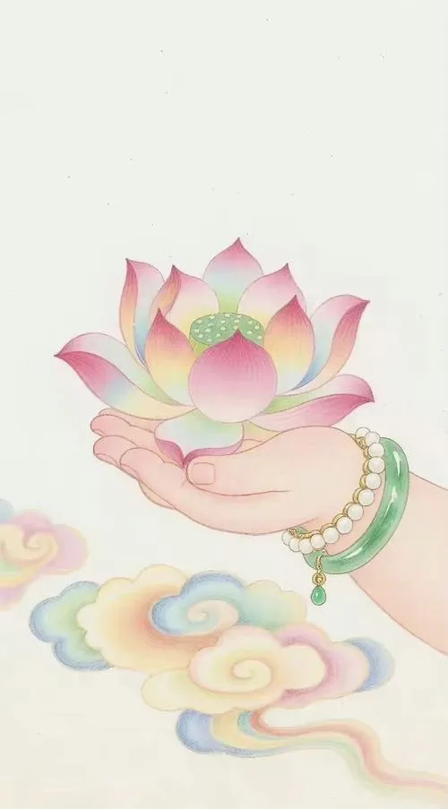 Bên tràng hạt đặt cạnh liên đài trong nền khói hương mỏng