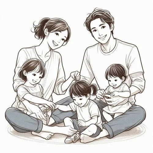 Concept hình gia đình 5 người chibi theo chủ đề mùa lễ, trang phục đồng bộ, siêu bắt mắt