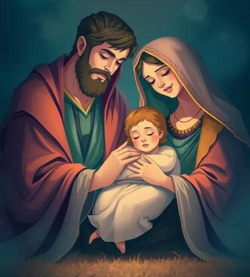 Mẫu tranh Thánh Gia trong khung cảnh ấm áp cho bình an trong nhà