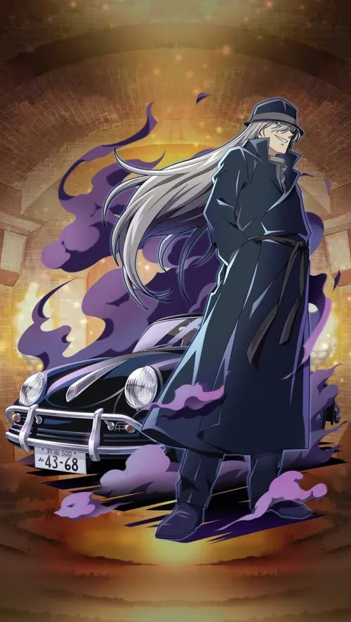 Ảnh Gin đứng cạnh xe cổ, lửa và khói nền sau, tạo cảm giác truy đuổi căng như phim