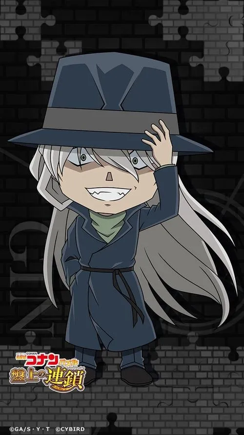 Hình nền điện thoại chibi Gin áo đen, đứng thẳng nghiêm, nền tối giúp nhận diện nhanh gọn