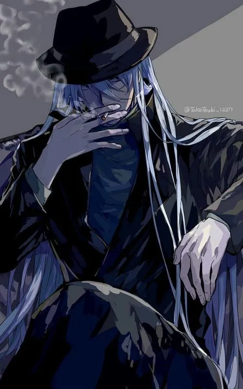 Hình nền Gin ngồi im trong bóng tối, tay cầm thuốc, bố cục rộng tạo áp lực rất điện ảnh