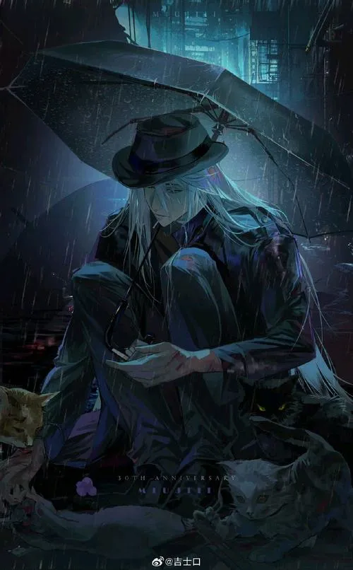 Ảnh 4K Gin giữa mưa đêm, áo đen thấm nước, ánh đèn hắt tạo không khí lạnh và căng