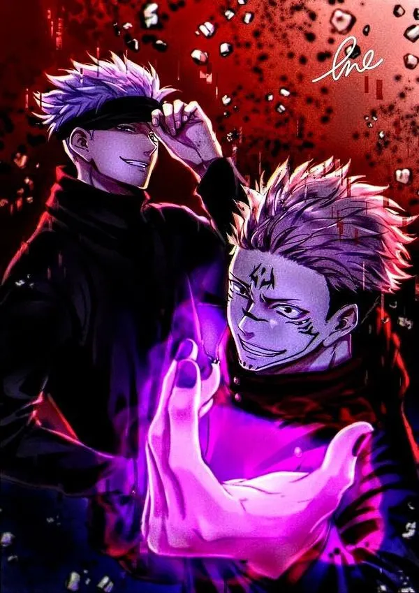 Ảnh nền anime Gojo vs Sukuna với hiệu ứng tia lóe và khói, nhìn suông vẫn cuốn mắt