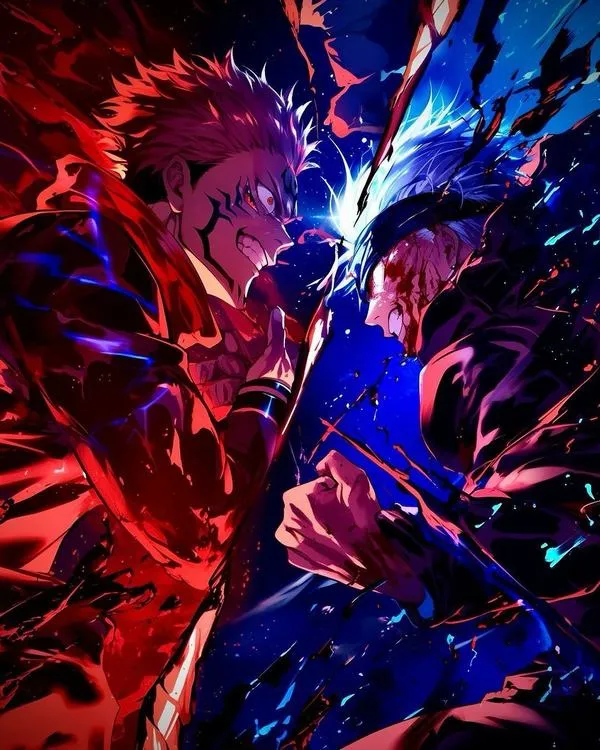 Hình anime ngầu Sukuna đứng giữa khói, bóng đổ dài, cảm giác đe dọa rõ rệt