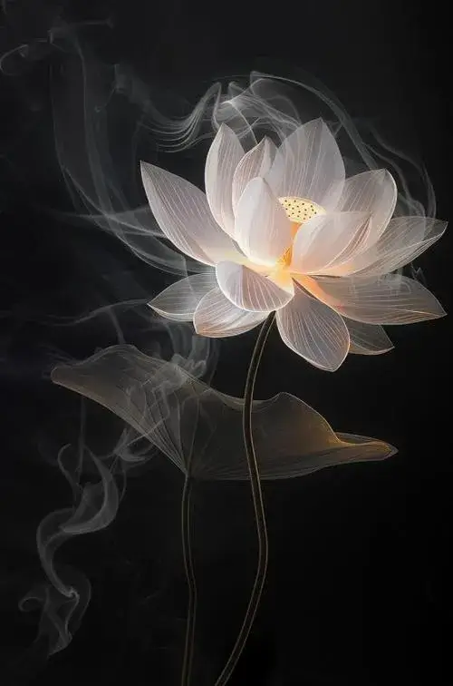 Khói bảng lảng che đài sen tạo chiều sâu tâm linh