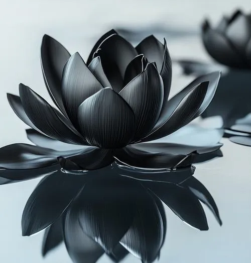 Hoa sen đen nổi trên nền tối mịn với tương phản sáng tối