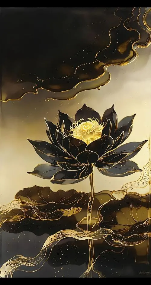 Một bông hoa sen màu đen buồn đủ làm cả khung hình trở nên lạnh và sâu