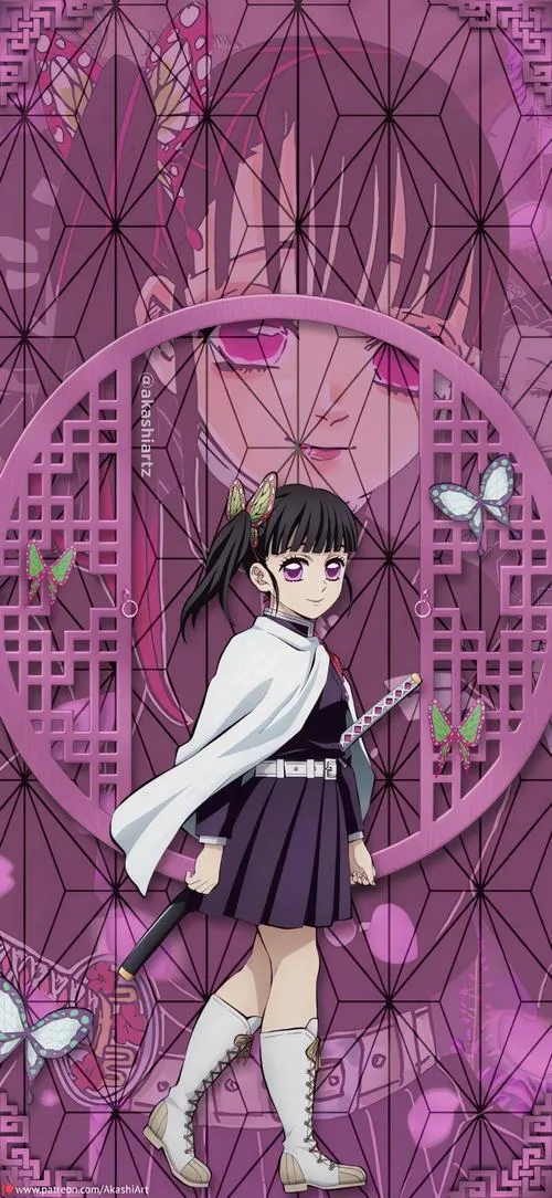 Hình khung tím cổ điển, Kanao đứng thẳng dáng lạnh, họa tiết bướm làm nổi khí chất ngầu