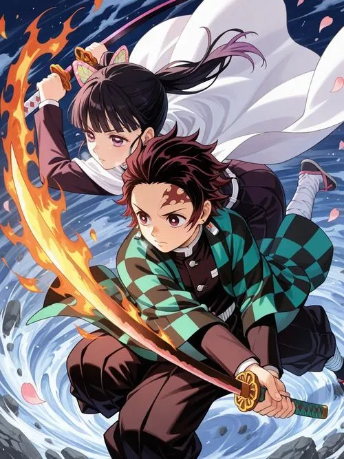 Hình Tanjiro lao lên cùng nhịp chiến, năng lượng bùng nổ, ghép cùng Kanao ngầu rất hợp